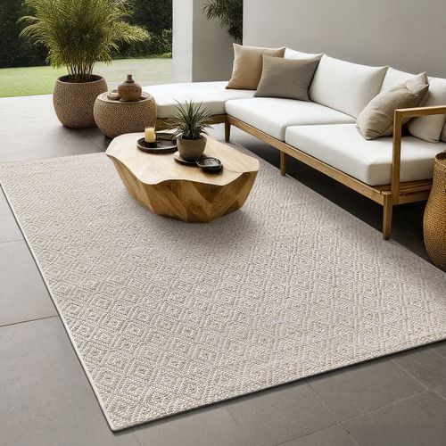 Tapis Maldives Extérieur Design Diamant Boho, Marron, 200x290 Cm