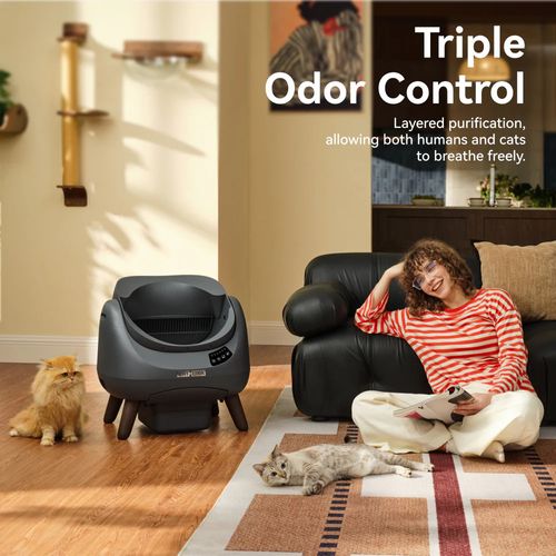 Bac à Litière Autonettoyant Intelligent Open-x C08, Moniteur De Santé,contrôlé Via App,gris