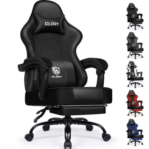 Chaise Gaming,fauteuil Gamer Avec Coussin Lombaire Et Repose-pieds,charge 150kg,noir