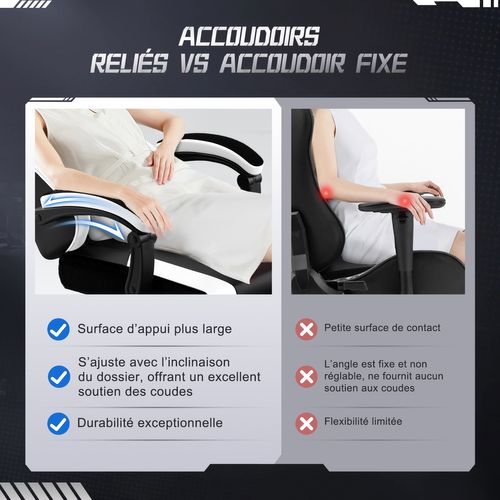 Chaise Gaming, Fauteuil Gaming Inclinable 90-165°, Repose-pieds Extensible, Noir/blanc