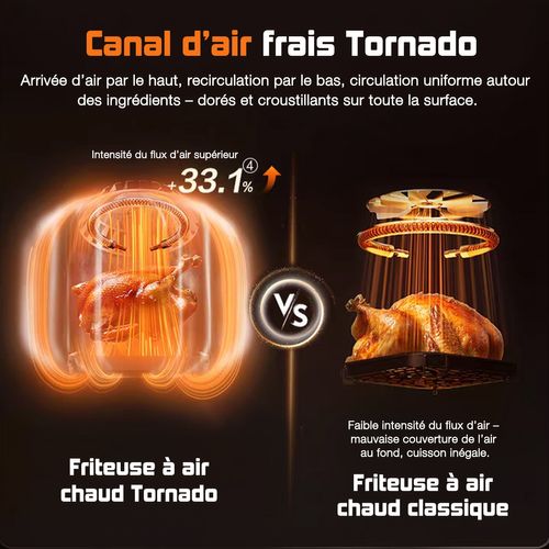 Friteuse à Air 11 L, Double Paniers Verticaux, Friteuse à Air Chaud Multifonction 11-en-1.