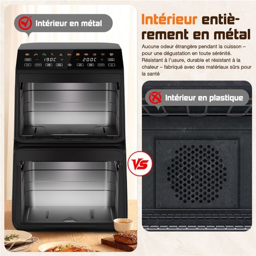 Friteuse à Air 11 L, Double Paniers Verticaux, Friteuse à Air Chaud Multifonction 11-en-1.