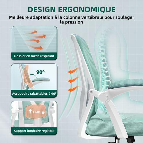 Fauteuil De Bureau ,avec Accoudoirs Pliables,chaise De Bureau, Max 150kg,turquoise