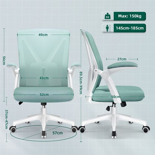 Fauteuil De Bureau ,avec Accoudoirs Pliables,chaise De Bureau, Max 150kg,turquoise