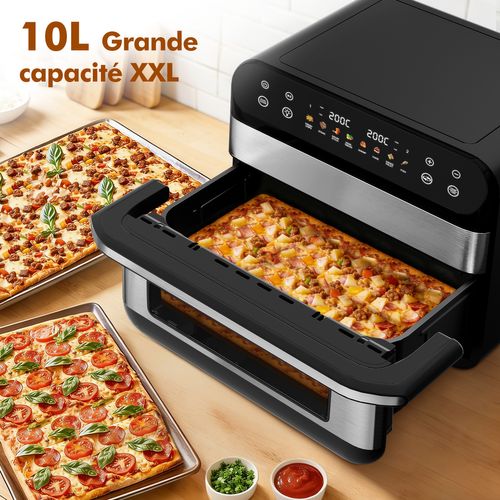 Friteuse à Air 10l Dual Easy Fry Grill Friteuse Sans Huile Capacité XXL Air Fryer Argenté