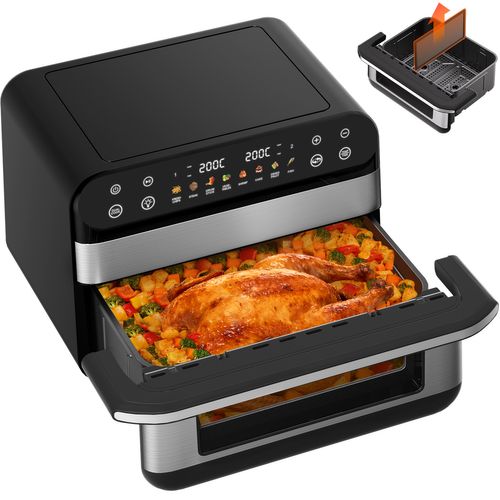 Friteuse à Air 10l Dual Easy Fry Grill Friteuse Sans Huile Capacité XXL Air Fryer Argenté