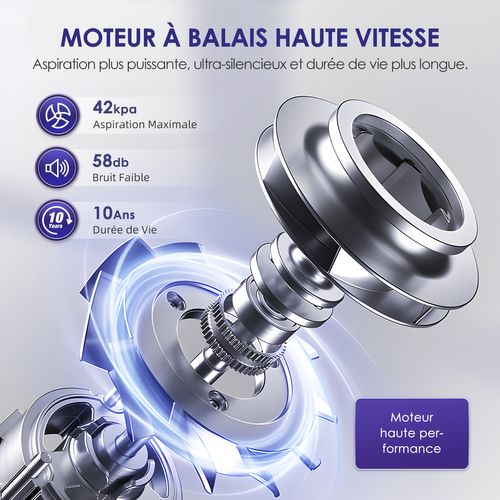 Aspirateur Balai Sans Fil 45kpa/1.6l/55mins D'autonomie,écran LED, 2 Vitesses, Anti-emmêlement