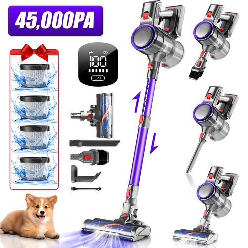 Aspirateur Balai Sans Fil 45kpa/1.6l/55mins D'autonomie,écran LED, 2 Vitesses, Anti-emmêlement