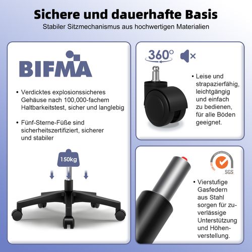 Fauteuil De Bureau Ergonomique, Chaise De Bureau, Lombaire Réglable , 2 Jeux De Roulettes, Noir