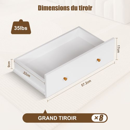 Commode 2x4 Tiroirs Bois Massif Commode Meuble De Rangement Pour Chambre Salon 40x120x98cm Blanche