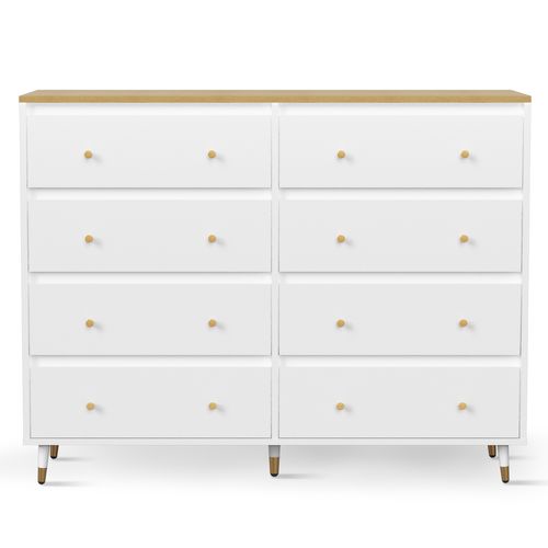 Commode 2x4 Tiroirs Bois Massif Commode Meuble De Rangement Pour Chambre Salon 40x120x98cm Blanche