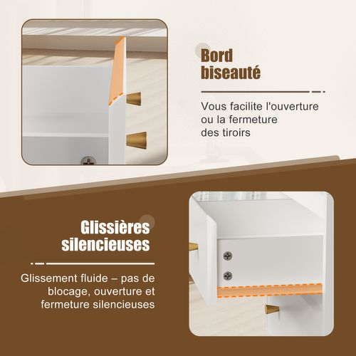 Commode 2x4 Tiroirs Bois Massif Commode Meuble De Rangement Pour Chambre Salon 40x120x98cm Blanche