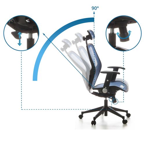 Fauteuil De Bureau Air-port Tissu Maille Bleu Avec Accoudoirs Rabattables