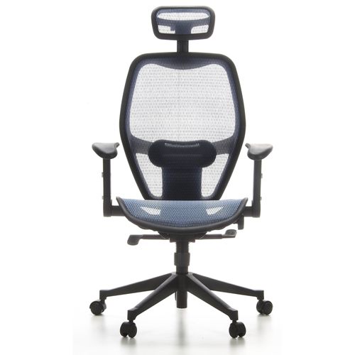 Fauteuil De Bureau Air-port Tissu Maille Bleu Avec Accoudoirs Rabattables