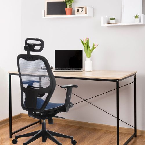 Fauteuil De Bureau Air-port Tissu Maille Bleu Avec Accoudoirs Rabattables