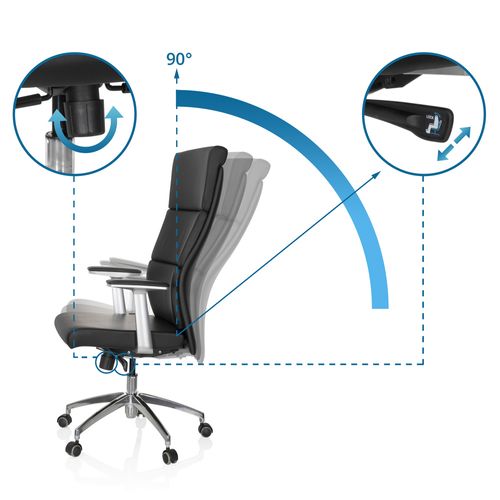 Fauteuil De Bureau Monza 20 Cuir Noir Accoudoirs Compris