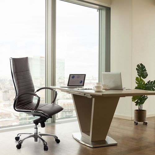 Fauteuil De Bureau Parma 20 Cuir Marron Accoudoirs Compris