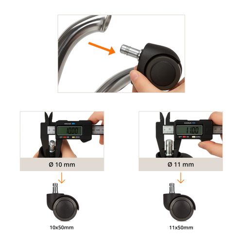 Roulettes 5x Rolo 11mm/50mm Métal, Plastique Noir