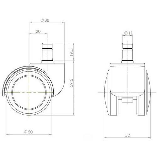 Roulettes 5x Rolo 11mm/50mm Métal, Plastique Noir