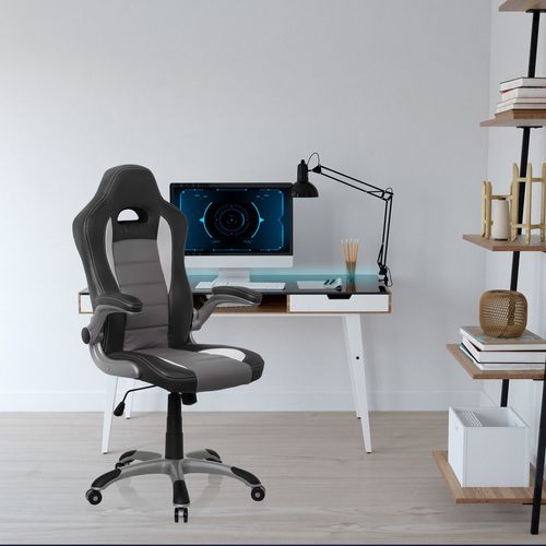 Fauteuil Gamer Game Sport Simili Noir/blanc/gris Accoudoirs Fournis, Surface Toucher Doux