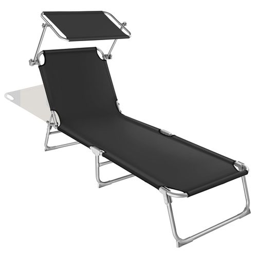 Transat Pliable En Acier Dossier Réglable 4 Positions Anti Uv Noir