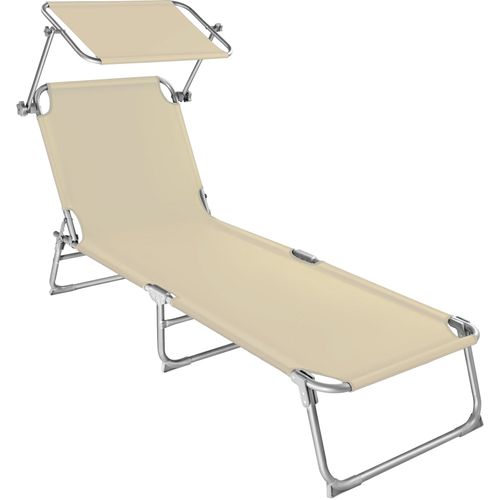Transat Pliable En Acier Dossier Réglable 4 Positions Anti Uv Beige
