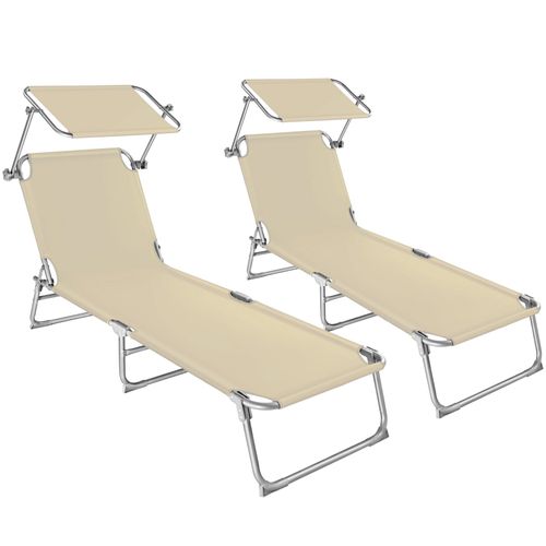 Lot De 2 Transats De Jardin Pliables Acier Réglable 4 Positions Beige