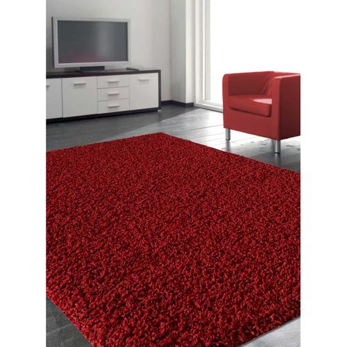 Tapis Shaggy 120x170 Rectangle Tissé Rouge Motif Uni Sg Loca