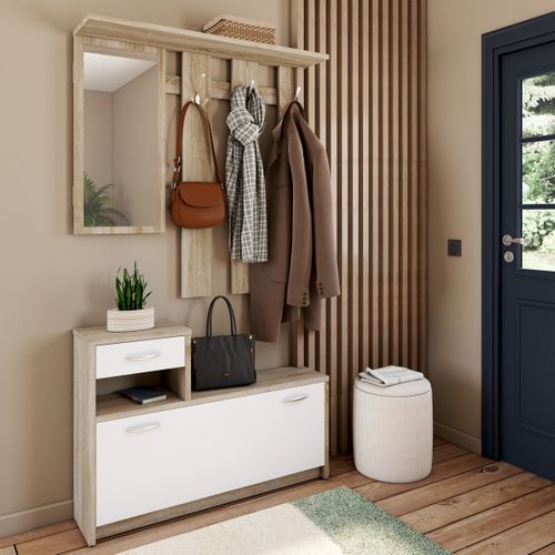 Vestiaire LIOMA imitation chêne et blanc