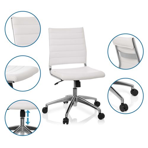 Fauteuil De Bureau Trisha Simili Blanc Sans Accoudoirs