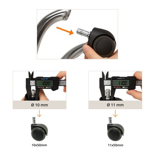 Roulettes 5x Rolo Easy 11mm/50mm Métal, Plastique Noir