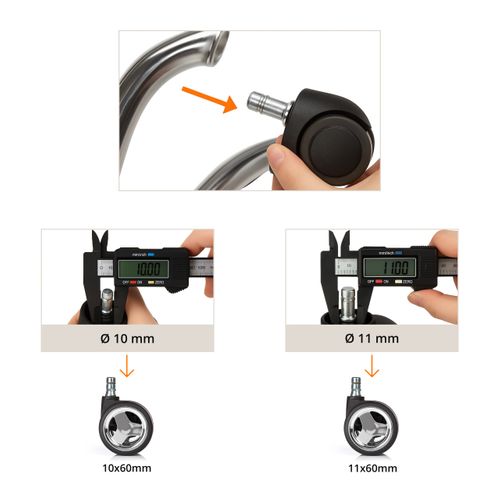 Roulettes 5x Rolo Game No-noise 11mm/60mm Métal, Plastique, Chrome Chrome/noir