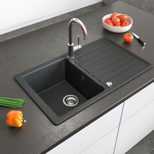 Évier  12320 Noir 76.5x46cm Avec Emplacement De Séchage