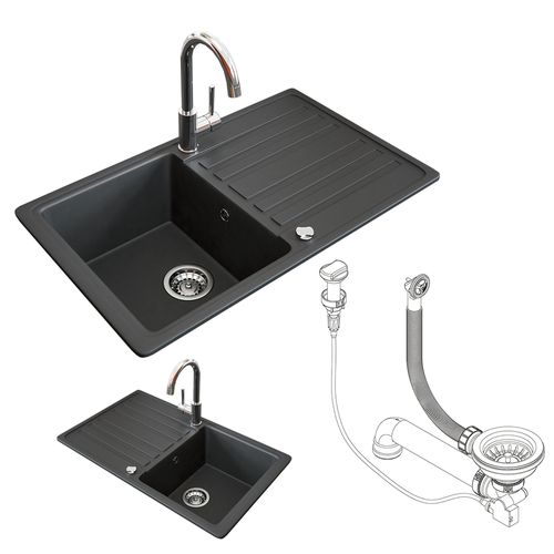 Évier  12320 Noir 76.5x46cm Avec Emplacement De Séchage