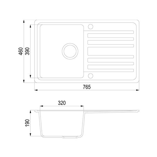 Évier  12322 Gris 76.5x46cm Avec Emplacement De Séchage