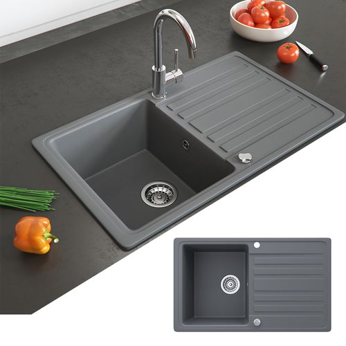 Évier  12322 Gris 76.5x46cm Avec Emplacement De Séchage