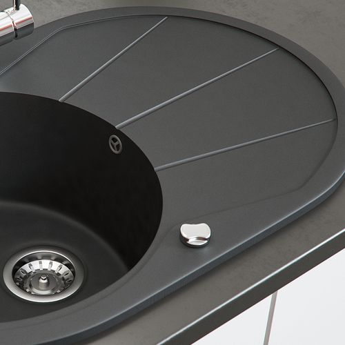 Évier 12547 Noir 78x50cm Rond Avec Emplacement De Séchage