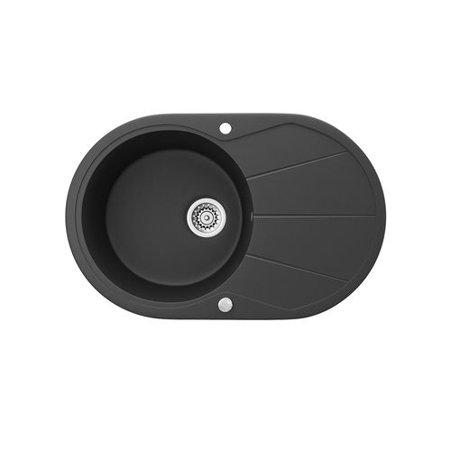 Évier 12547 Noir 78x50cm Rond Avec Emplacement De Séchage