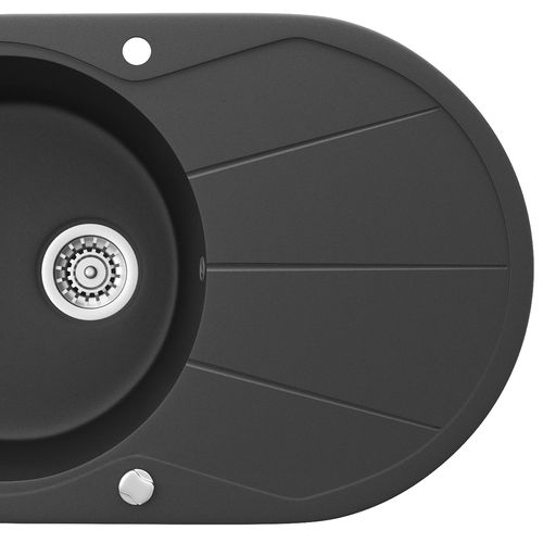 Évier 12547 Noir 78x50cm Rond Avec Emplacement De Séchage