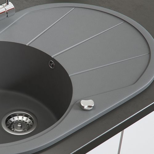 Évier  12549 Gris 78x50cm Rond Avec Emplacement De Séchage