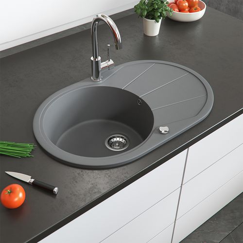 Évier  12549 Gris 78x50cm Rond Avec Emplacement De Séchage