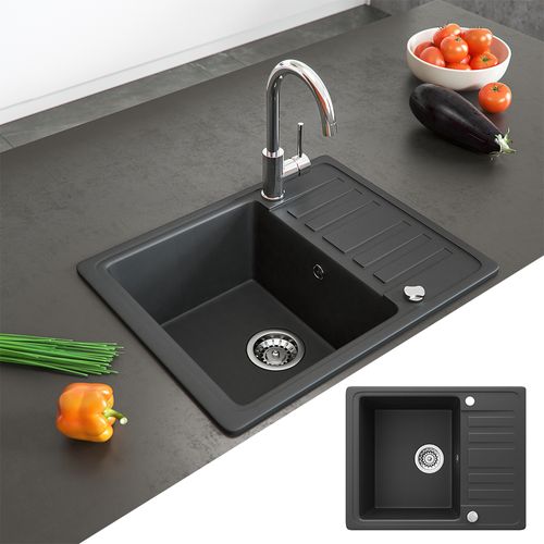 Évier  12551 Noir 57.5x46cm Avec Emplacement De Séchage