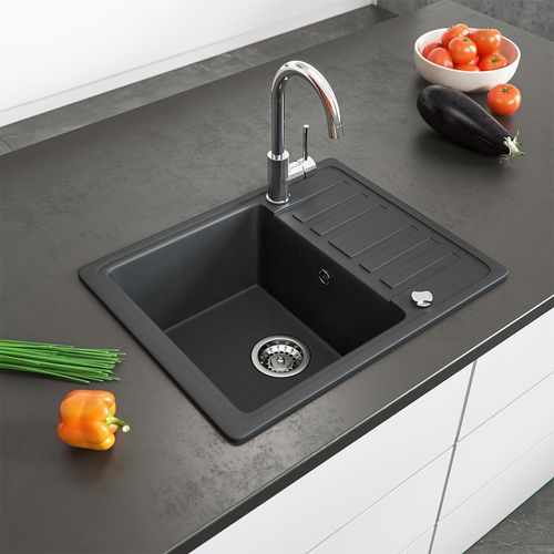 Évier  12551 Noir 57.5x46cm Avec Emplacement De Séchage