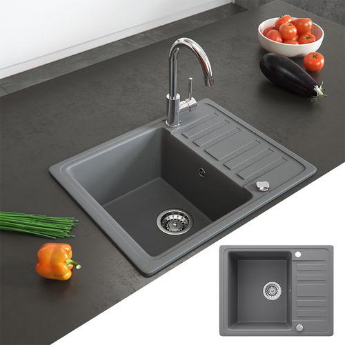Évier 12553 Gris 57.5x46cm Avec Emplacement De Séchage