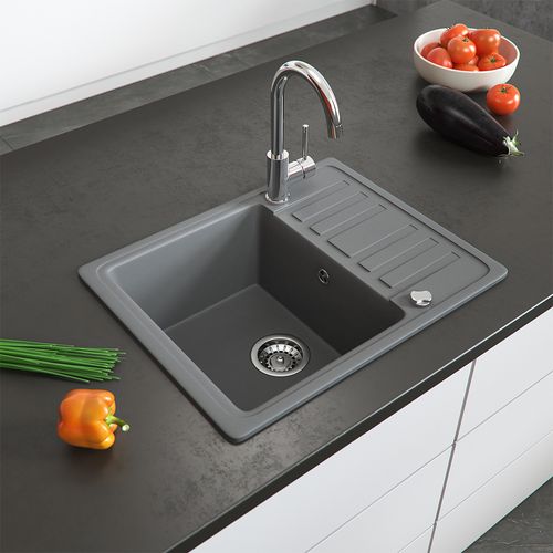 Évier 12553 Gris 57.5x46cm Avec Emplacement De Séchage