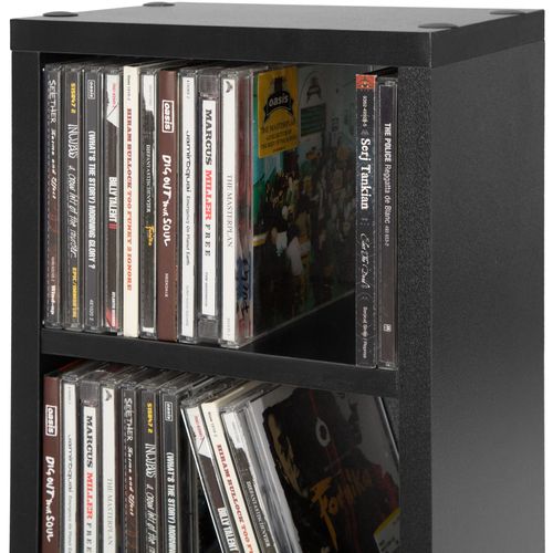 Étagère Dvd Cd Aspect Bois Avec Etagères Réglables 90x21x20cm Noir