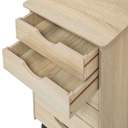 Caisson De Bureau à Roulettes En Bois Avec 6 Tiroirs Bois Clair