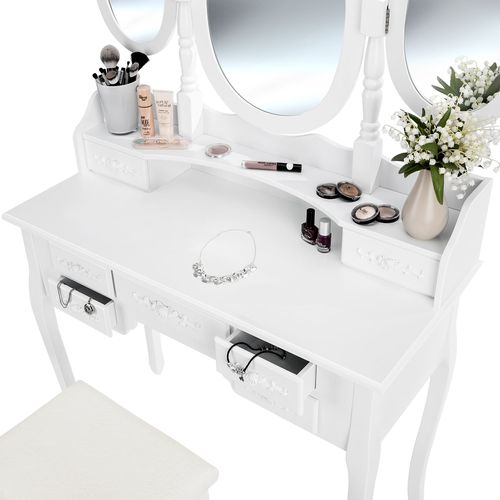 Coiffeuse Avec 3 Miroirs 7 Tiroirs - Tabouret Inclus