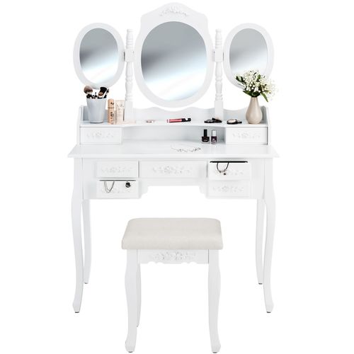 Coiffeuse Avec 3 Miroirs 7 Tiroirs - Tabouret Inclus