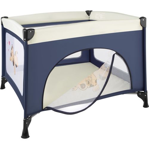 Lit De Voyage Pour Enfants Pliable Et Réglable En Hauteur Avec Sac De Transport Bleu